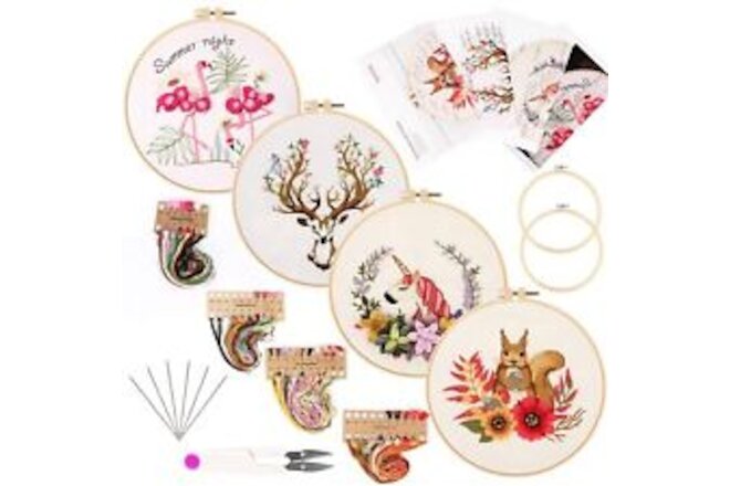 Embroidery Starters Kit with Pattern for Beginners 4 Pack Cross Stitch Kits 2...