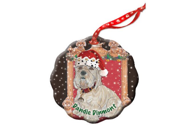 Dandie DInmont Holiday Porcelain Christmas Tree Ornament Double-Sided