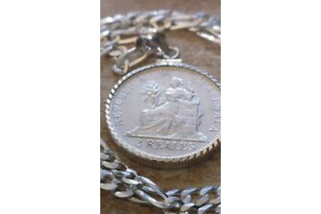 1894 Guatemala Muskets Scales of Justice 2 REALES Pendant  18" 925 SILVER CHAIN
