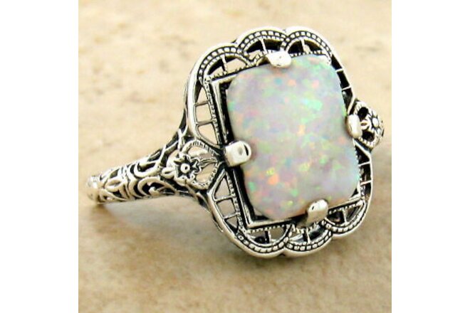 ART DECO STYLE 925 STERLING SILVER LAB-CREATED OPAL CLASSIC DESIGN RING     #994