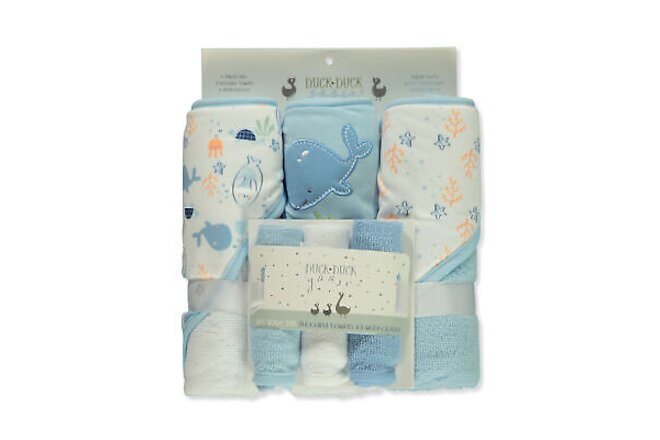 Duck Duck Goose Baby Boys' 6-Piece Washcloths & Hooded Towels Set - white/blue,