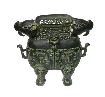 Chinese Ancient Design Green Bronze-ware Ram Ox Ding Display cs1044  Без бренда - фотография #4