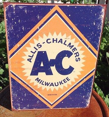 Vintage Allis Chalmers Milwaukee Tractor Tin Metal Sign Wall Garage Classic ALLIS CHALMERS