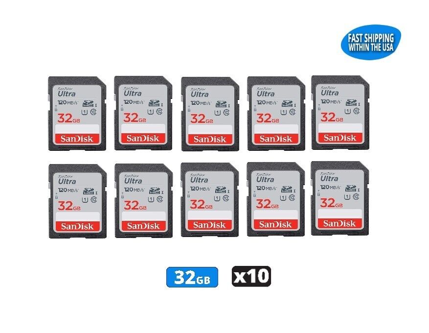 Sandisk Ultra 32GB SD Memory cards for Camera/Trail Camera / Computers (10 Pack) SanDisk SDSDUN4-032G-GN6IN