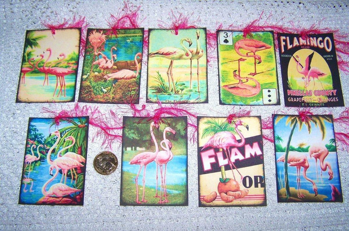 9~Vintage Inspired~Retro~Pink~Flamingo~Linen Cardstock~Gift~Hang~Tags Unbranded Does Not Apply