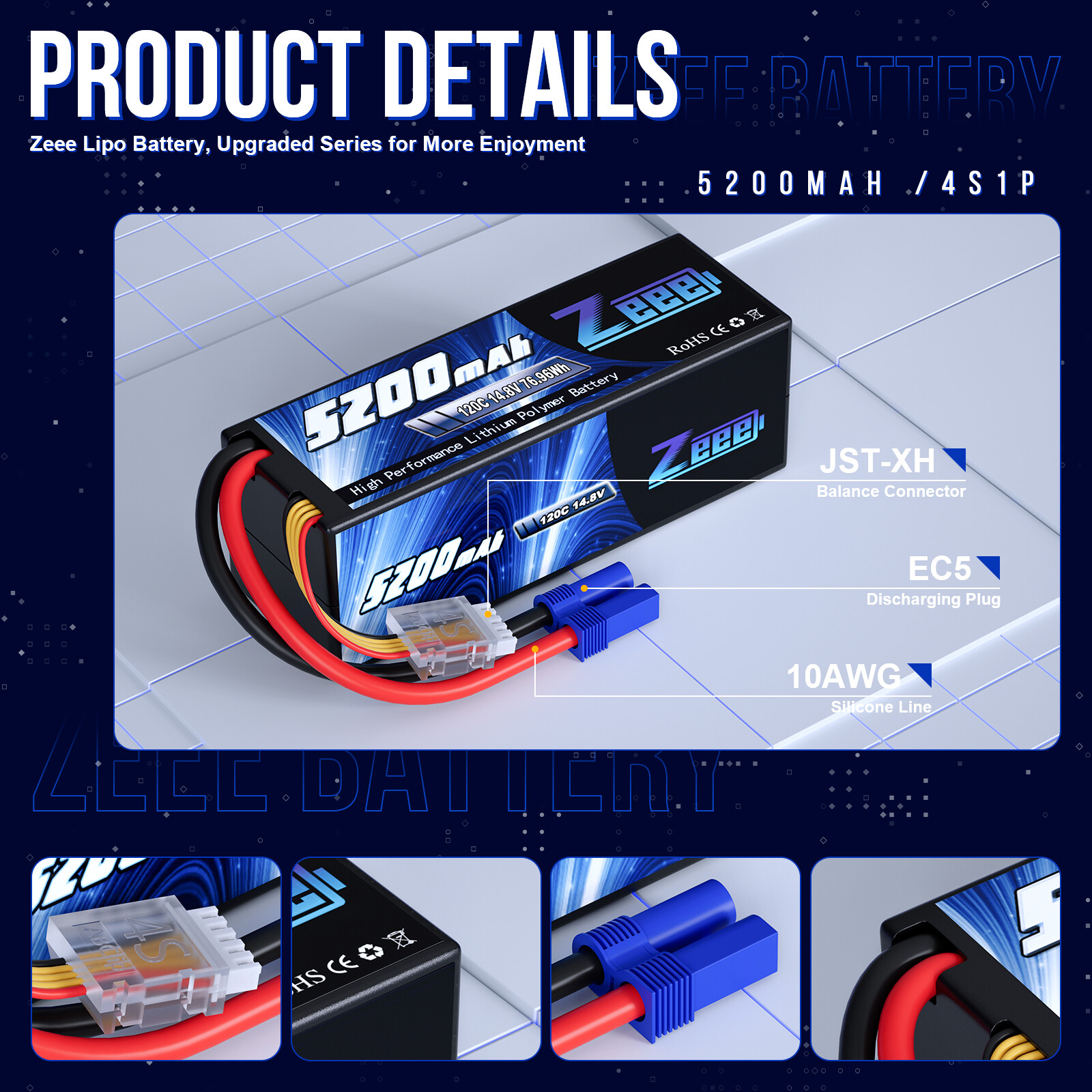 2x Zeee 4S LiPo Battery 5200mAh 14.8V 120C EC5 for RC Car Truck Crawler Monster ZEEE Does Not Apply - фотография #2