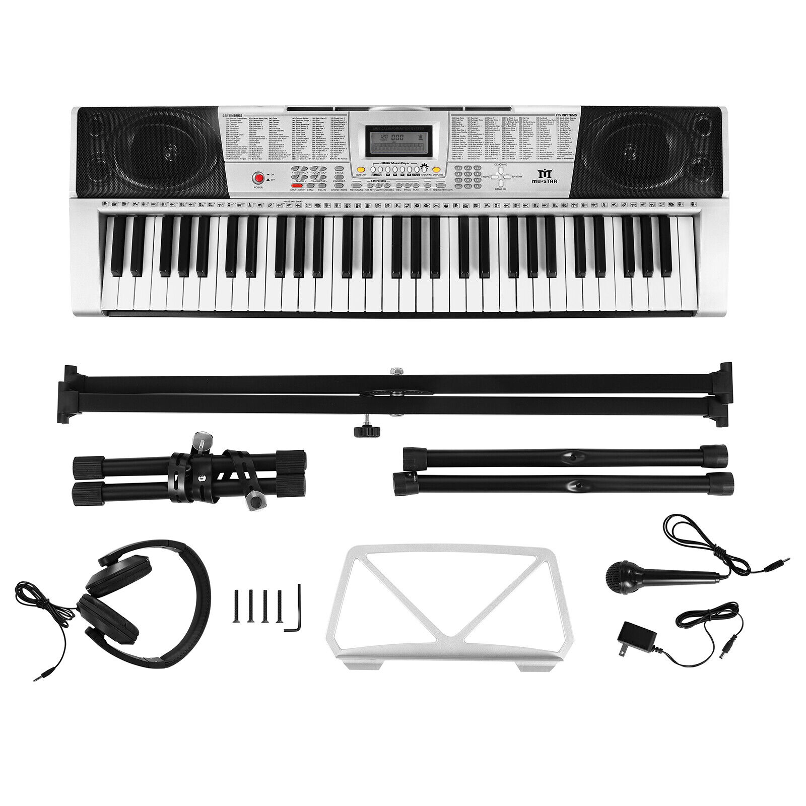 Portable 61Key Electronic Lighted Keyboard Piano LCD Screen Headphone Microphone Mustar S6010400 - фотография #11