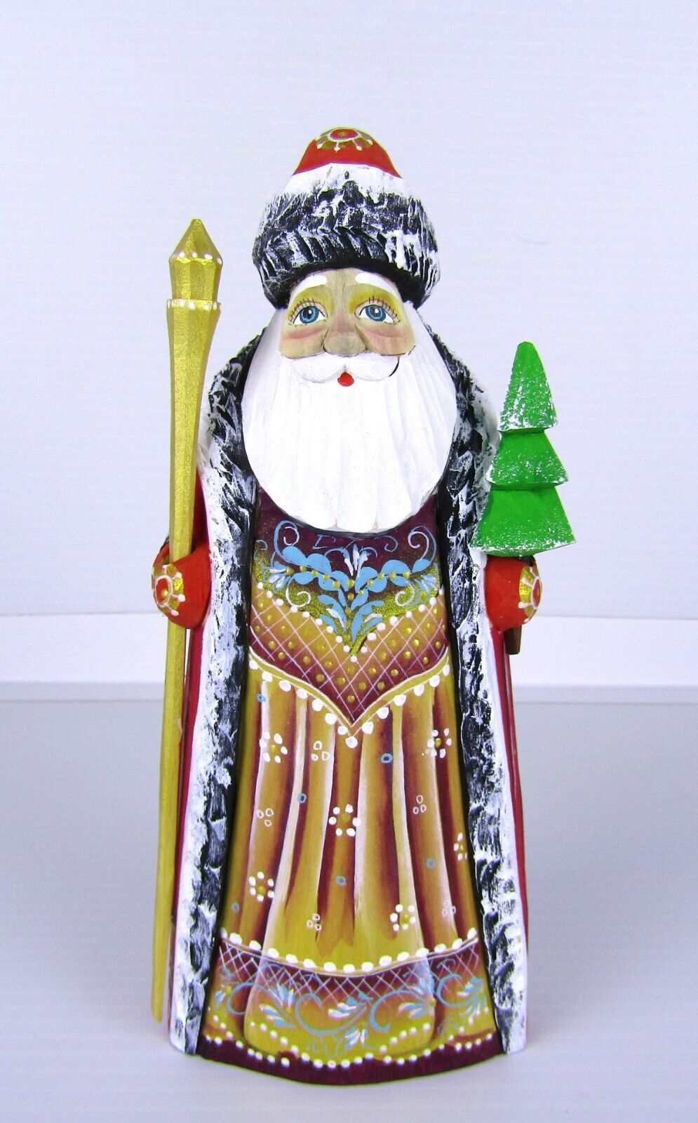 6" Russian Carved Santa Claus Red Figure Tree Staff Hand Made Linden Christmas Без бренда - фотография #2