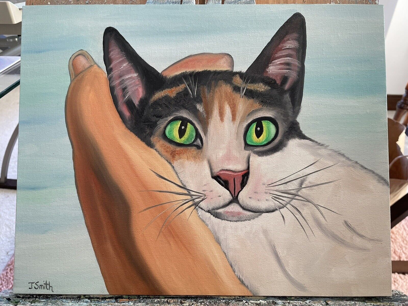 Original oil painting signed 11 x 14 Cute Calico Cat Без бренда - фотография #4