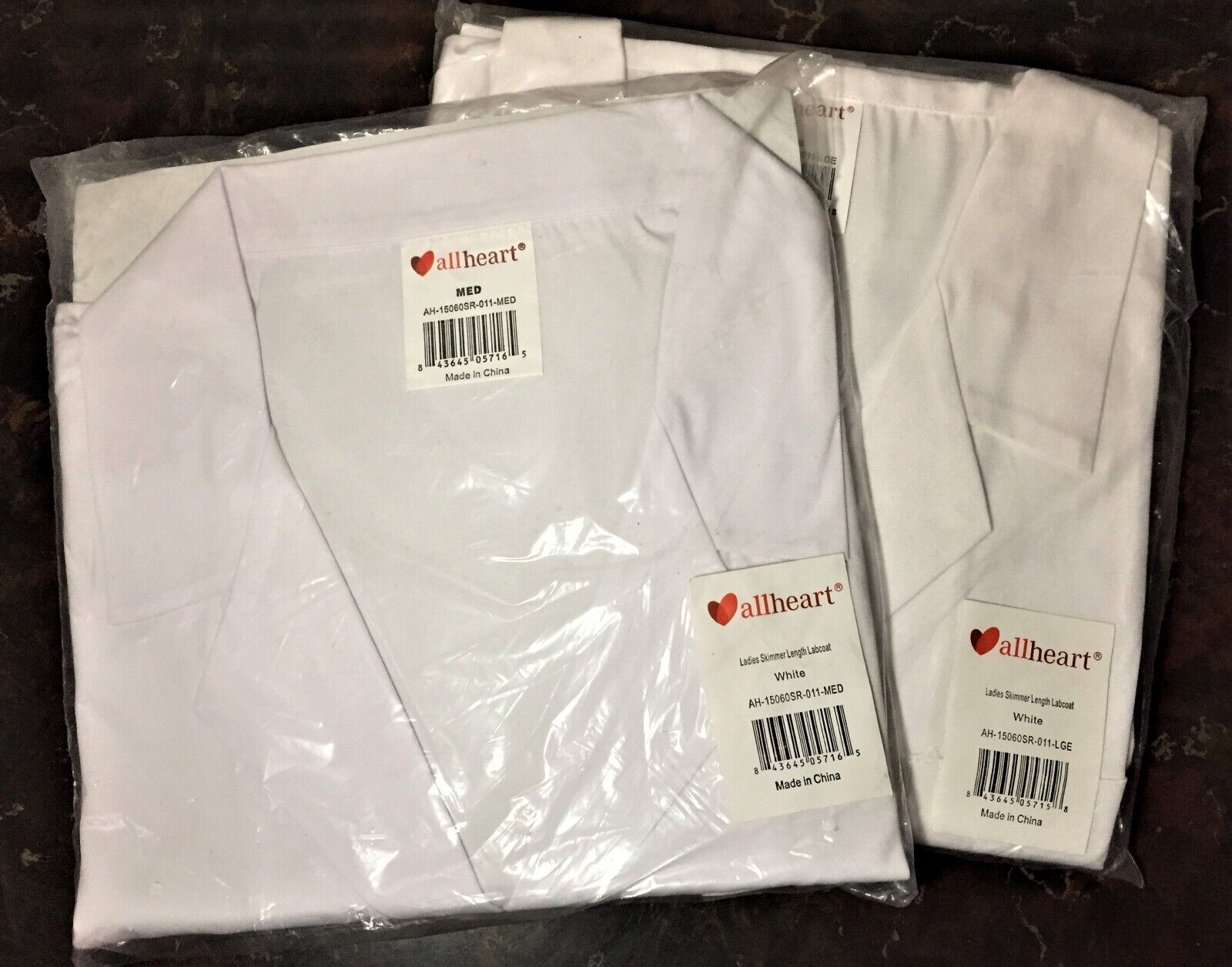 White Lab Coats All-Heart Women's Skimmer Length Size Med 3 Pockets - Lot of 2! Allheart NA