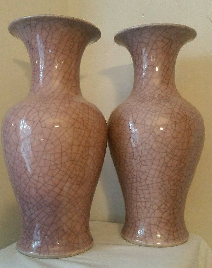 Chinese Double Crackle Baluster Vases Rose 15" - Rare PAIR Без бренда