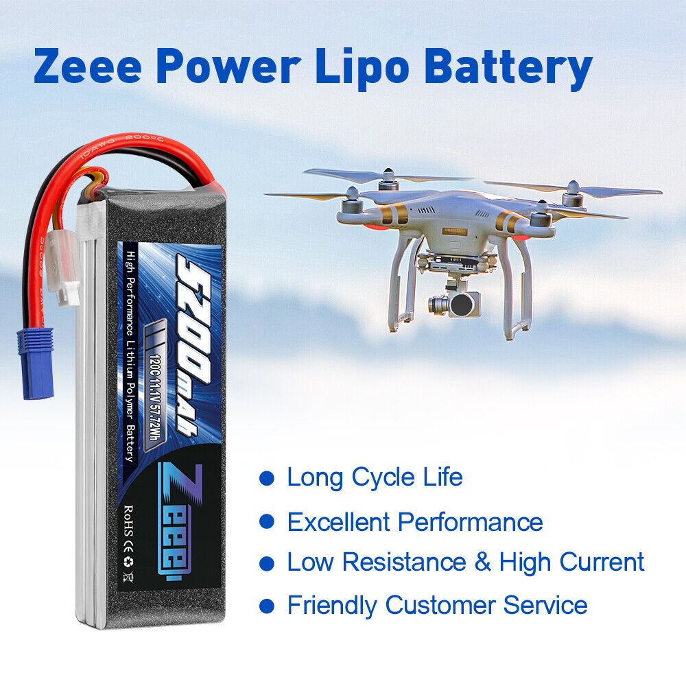 2PCS Zeee 11.1V 120C 5200mAh EC5 3S LiPo Battery for RC Car Helicopter Airplane ZEEE NOT SPECIFIED - фотография #5