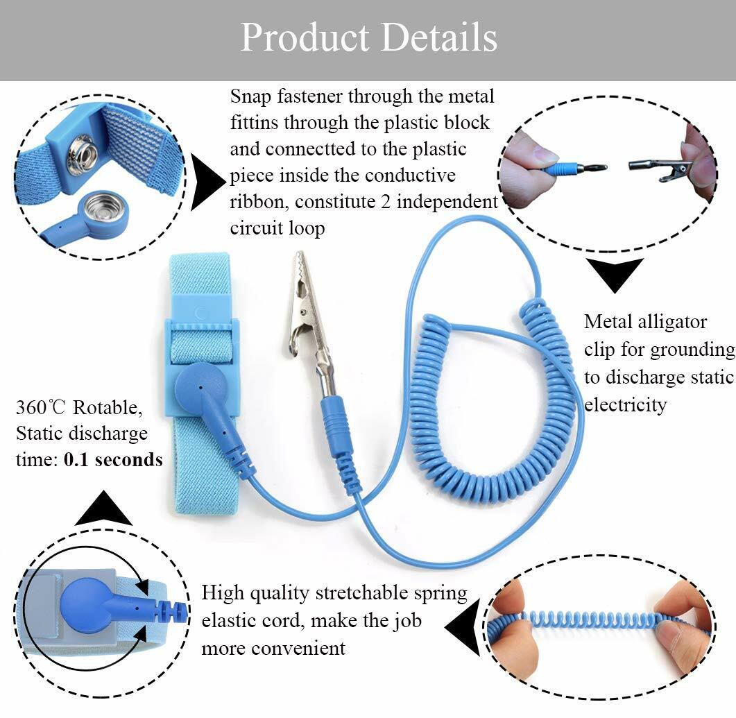 10X Anti-Static Wrist Band ESD Grounding Strap Prevents Static Build Up Blue Unbranded Does Not Apply - фотография #5