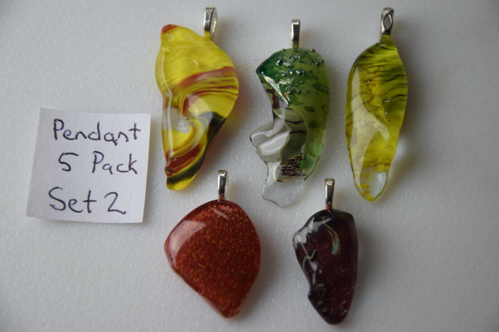 s2 Made In USA Fused Glass Pendants 5 Pack + 5 pcs 18" Soft Leather Necklace Artisan - фотография #5