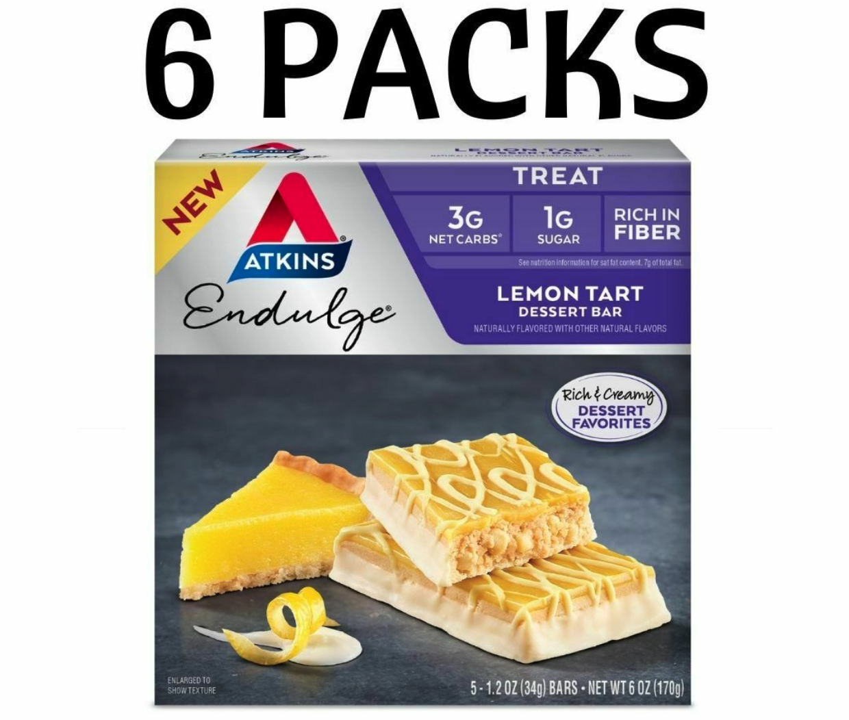 6 Packs -Atkins Endulge Desert Bar - Lemon Tart KETO PALEO  DIABETIC Weight loss Atkins Does Not Apply