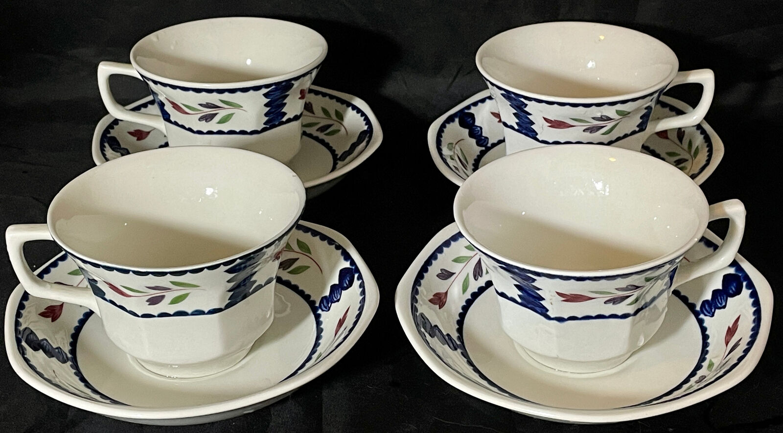 Adams Lancaster Real English Stoneware 4 Coffee Tea Cups + Saucers (8 PC) Adams Does Not Apply