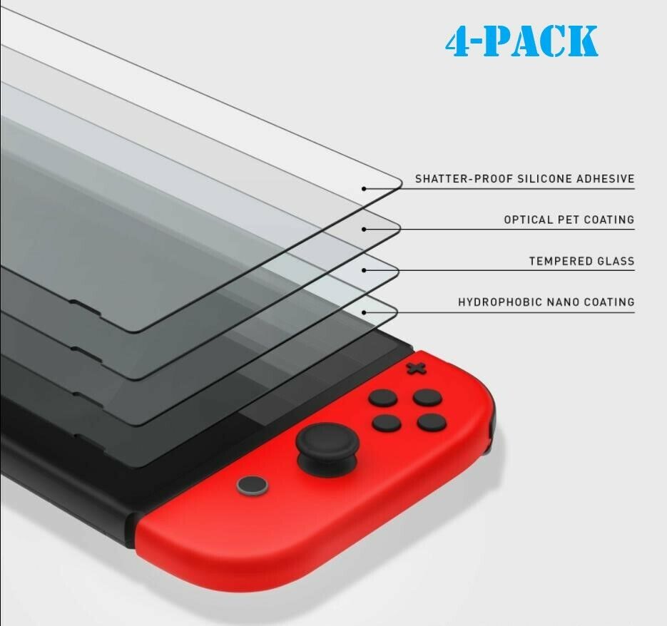 (4 Pack) Nintendo Switch Premium 9H Tempered Ultra Clear Glass Screen Protector  EZT ninswtch-temp-2pk