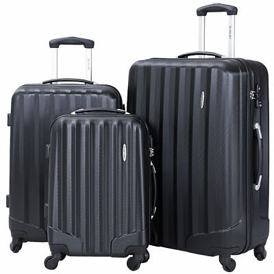 GLOBALWAY 3 Pcs Luggage Travel Set Bag ABS Trolley Suitcase w/TSA Lock Black Goplus BG50209BK