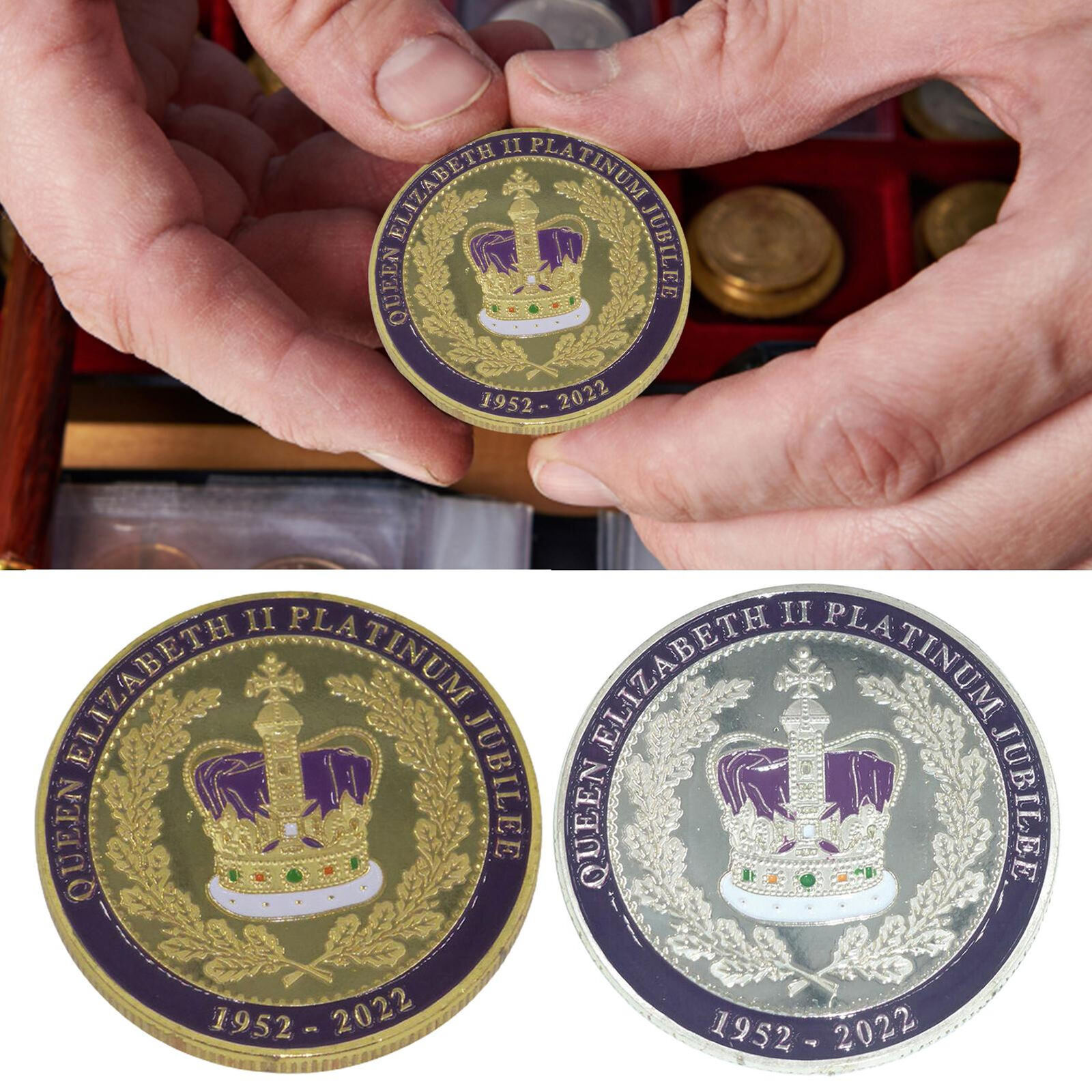 Commemorative Coin HM Queen Elizabeth II Platinum Jubilee (Purple/Silver) 2022 Без бренда