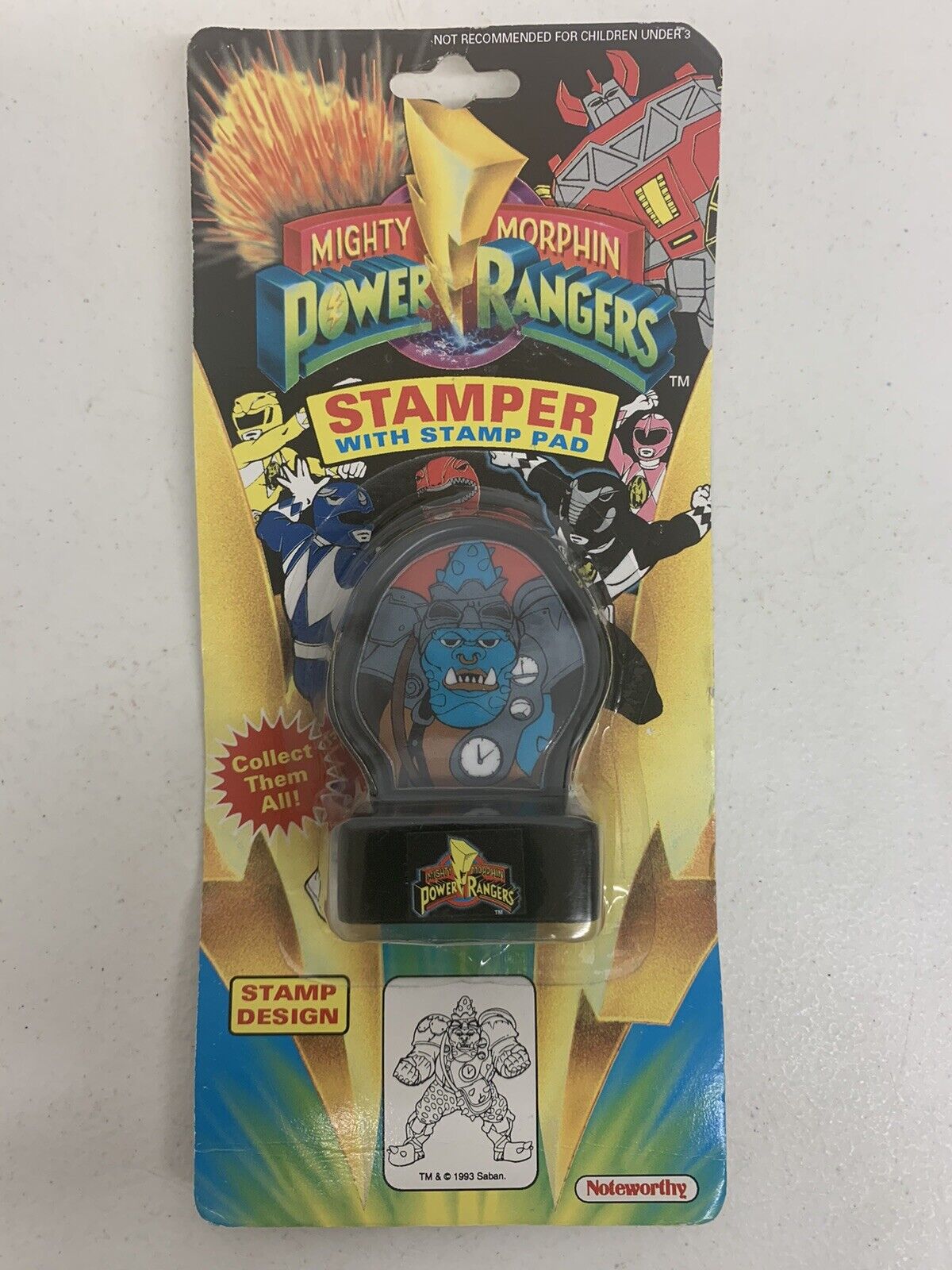 Vtg MMPR Power Rangers Squatt Stamper With Stamp Pad On Card Noteworthy 1993 Saban mm0905b - фотография #2