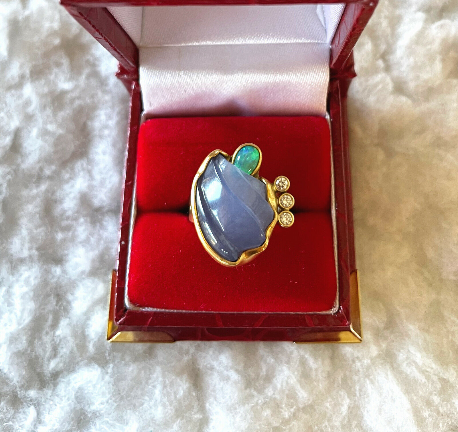 Chalcedony Opal Diamond 18k Gold Don McCoy Earring and Ring Jewelry Set Don McCoy - фотография #2