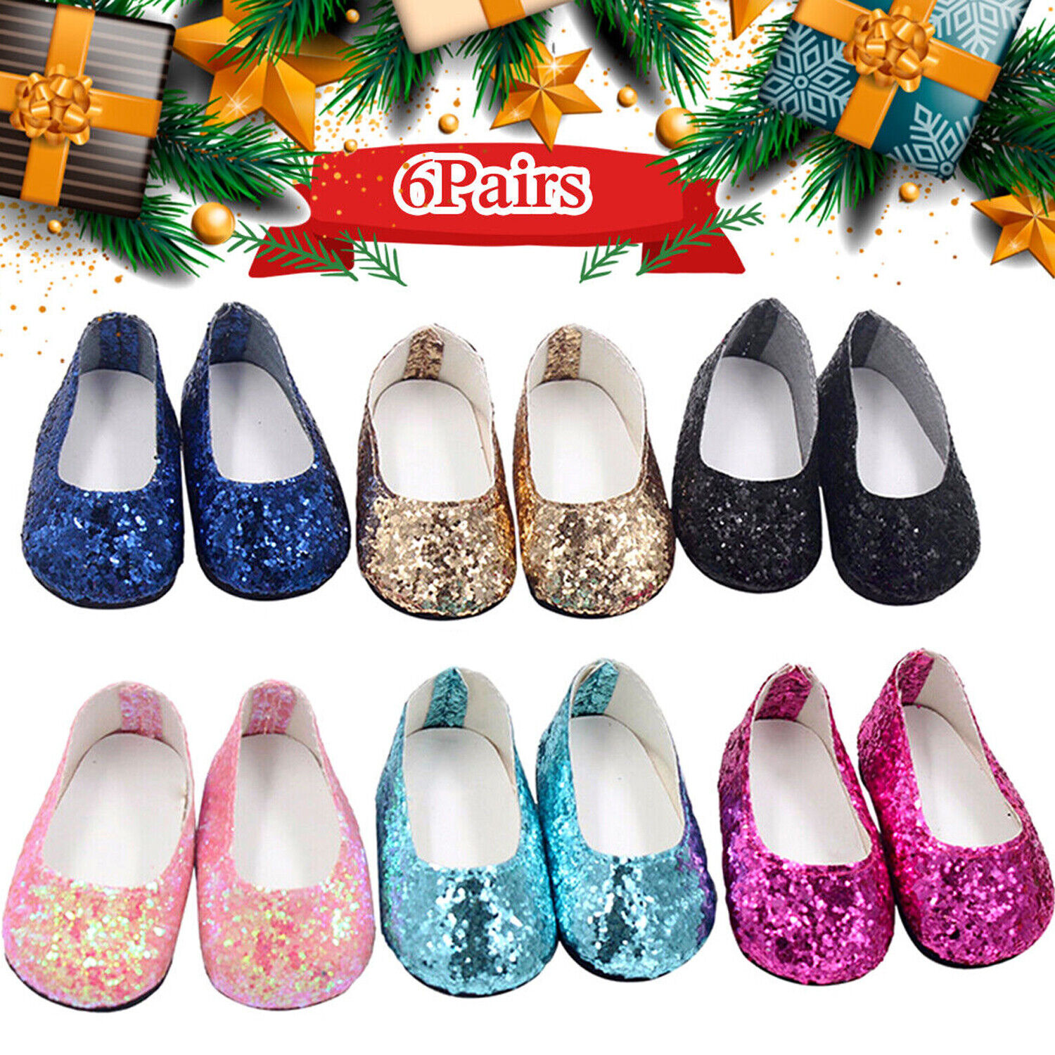 6 Pairs Doll Shoes Set Fit 18'' Doll Adorable Glitter Princess Shoe Xmas Gift Unbranded Does not apply