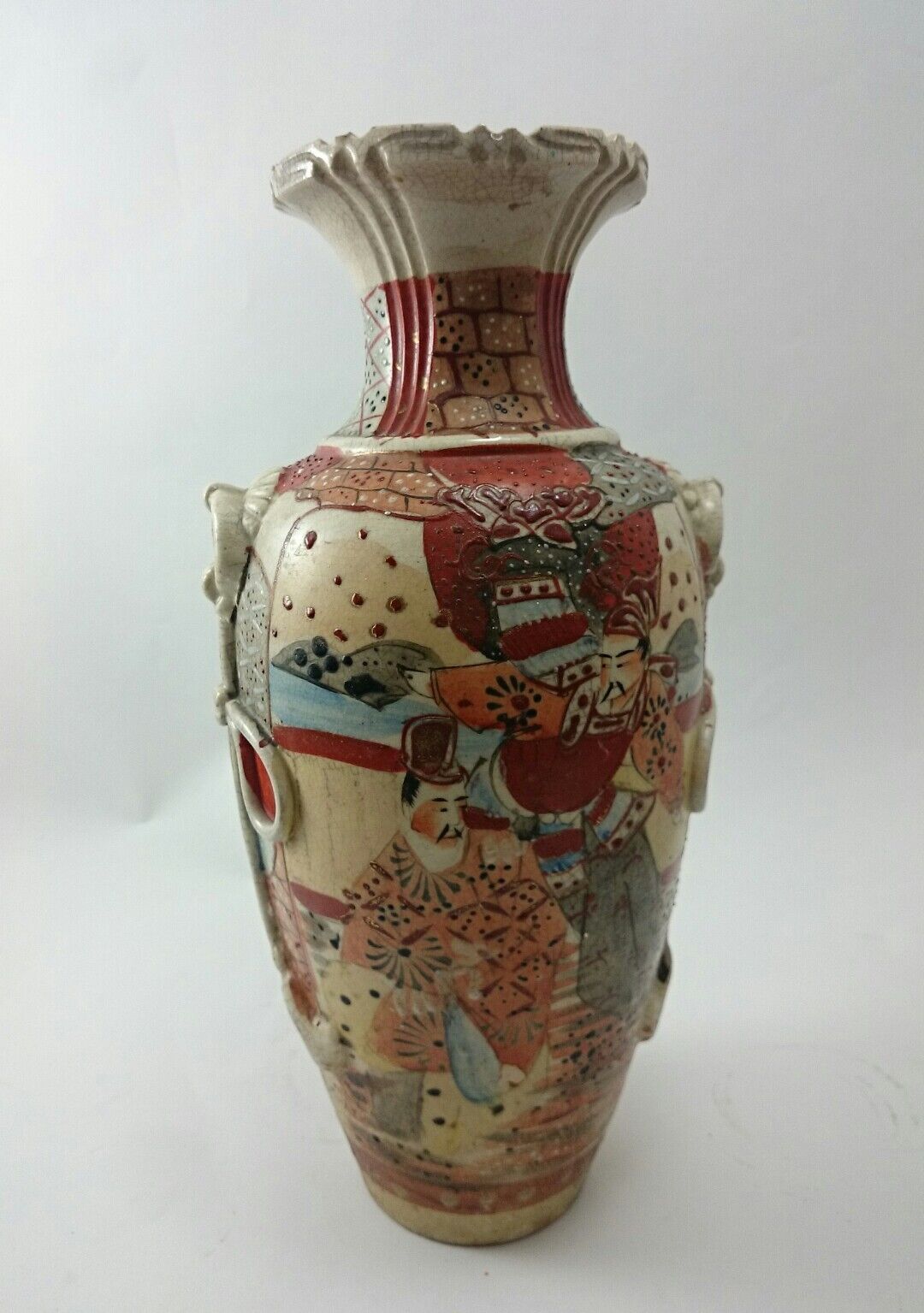 JAPANESE VASES Vintage Pair Ornate Asian Painted Craquelure Decor Pot ART  Без бренда - фотография #4