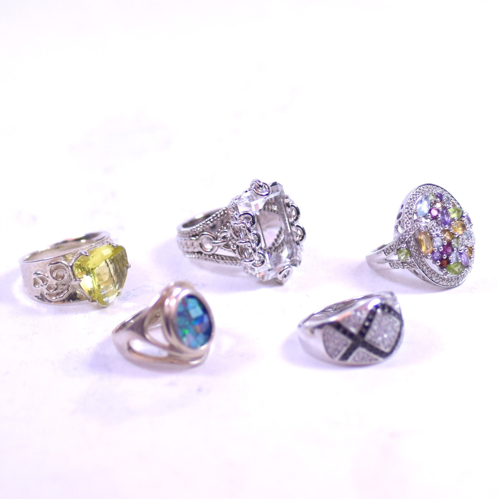 Sterling Silver and Multicolored Crystal Stone Jewelry 5-Ring Set NA NA - фотография #2