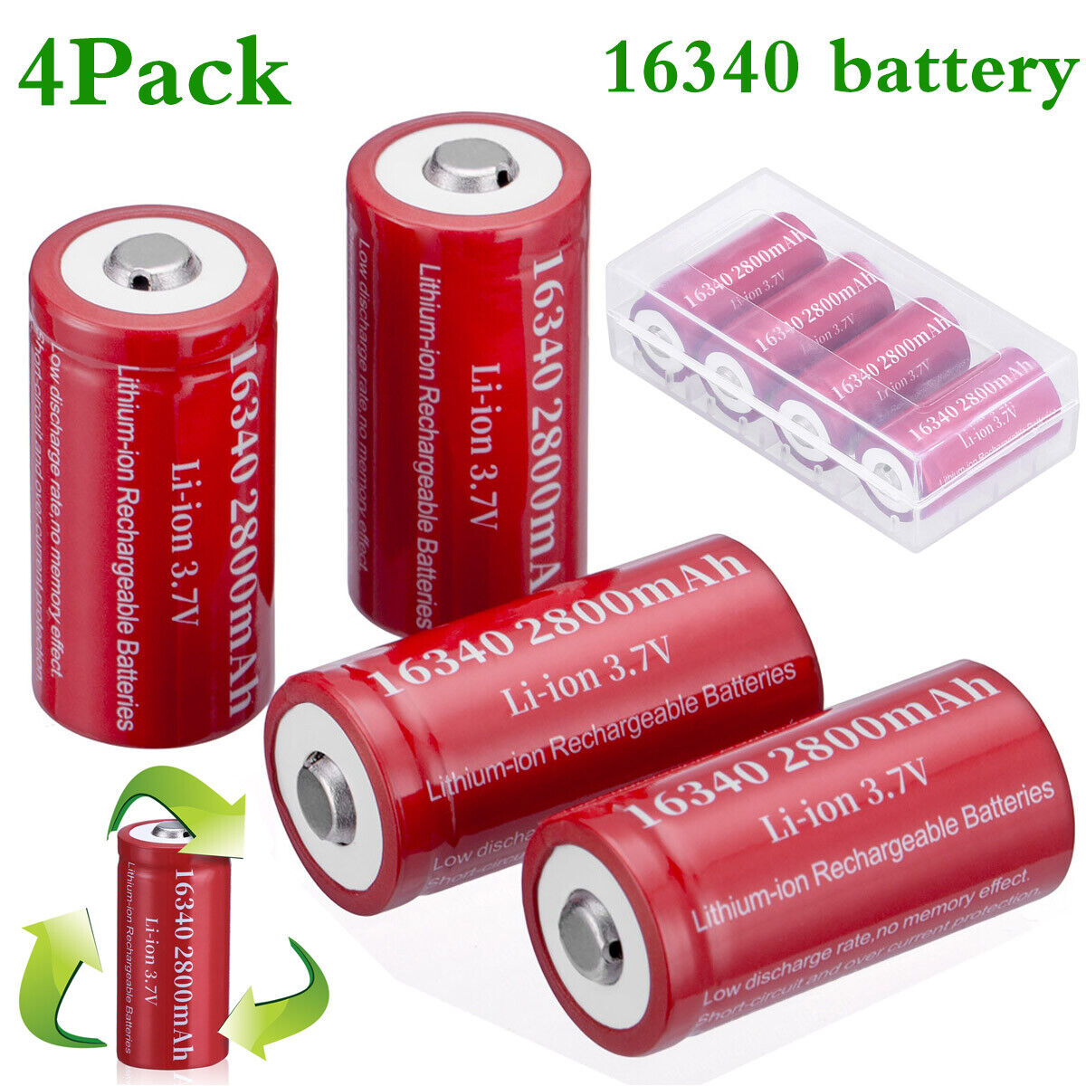 4pcs 16340 CR123A 2800mAh Li-Ion Rechargeable Battery for Arlo Security Camera Unbranded