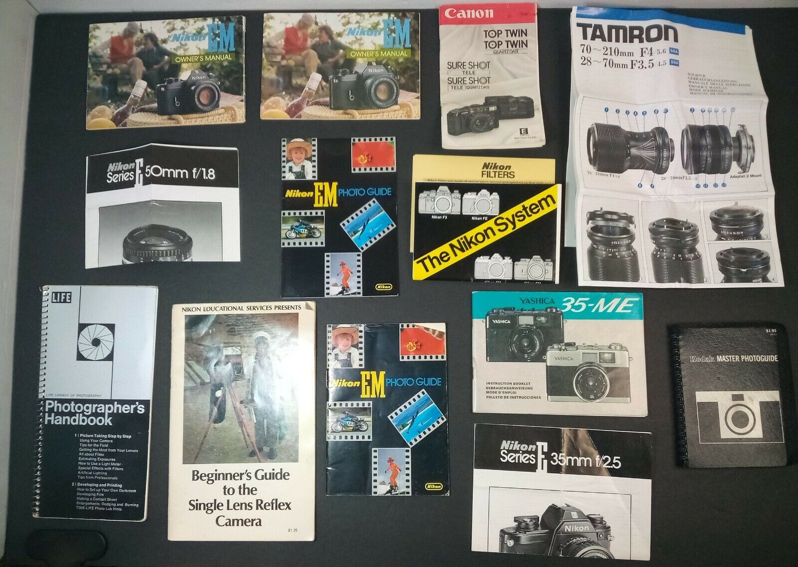 Vintage Camera Photo Booklets - YASHICA 35-ME, NIKON EM, LIFE KODAK 60s - 80s Nikon 35-ME