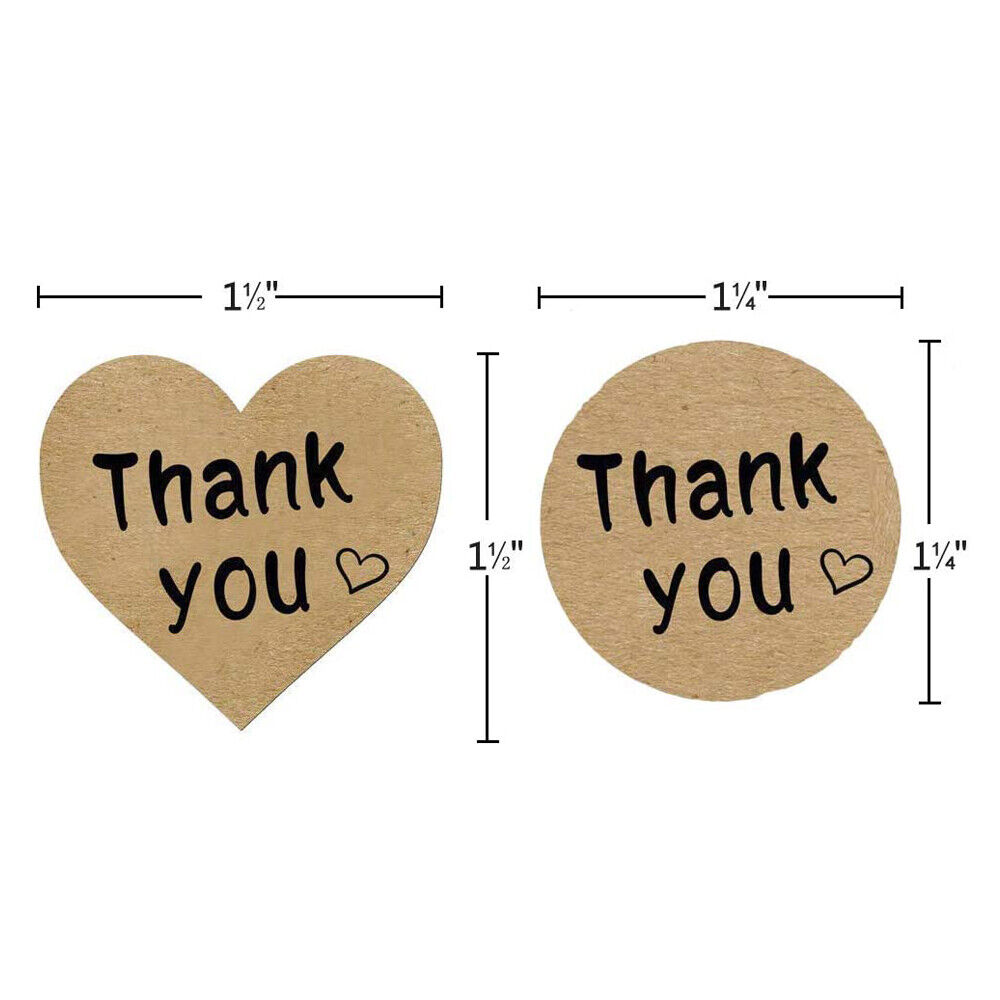 1000 Thank You Stickers Heart Love Shaped Kraft Paper & Round Adhesive Labels Unbranded Does Not Apply - фотография #2