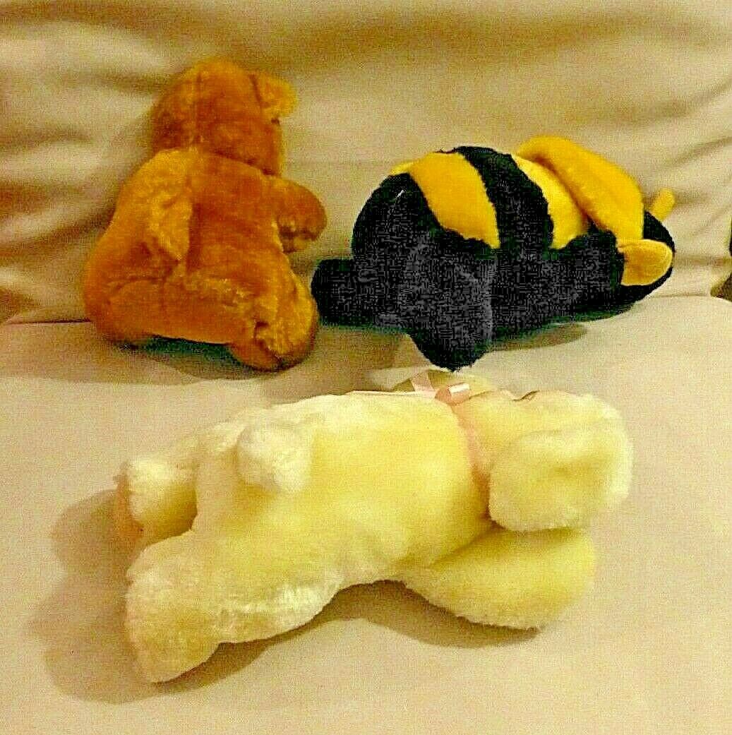 3 SMALL PORCELAIN FACED PLUSH TOY DOLLS - RABBIT, BEE & BEAR ONE PIECE OUTFITS UN BRANDED - фотография #5