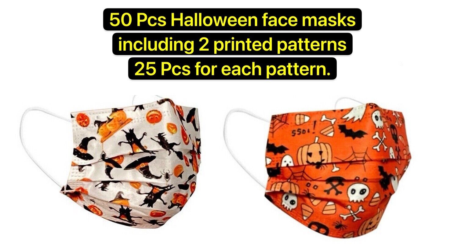 50PCS Halloween Pattern Disposable Face Mask Assorted 3Ply Protector Mouth Cover Zidian Does Not Apply - фотография #2