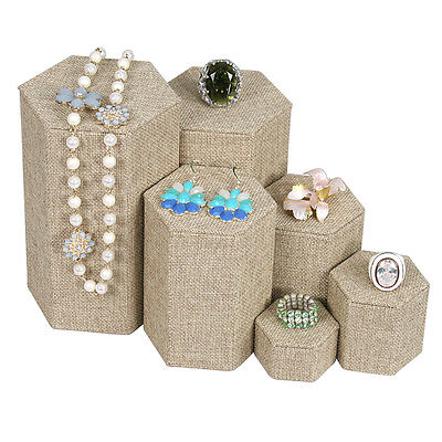 6pc Jewelry Risers Set Tall Risers Burlap Jewelry Display Risers Burlap Stand Unbranded