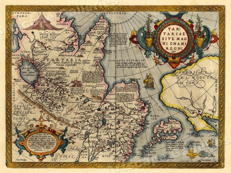1570 China Japan America Unusual Historic Map - 24x32 Без бренда