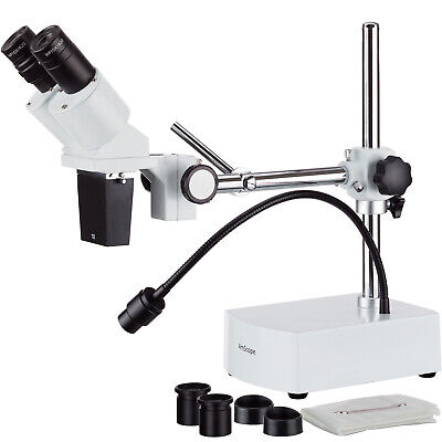 AmScope 10X-20X LED Binocular Stereo Microscope Boom Arm + LED Gooseneck AmScope SE400Z