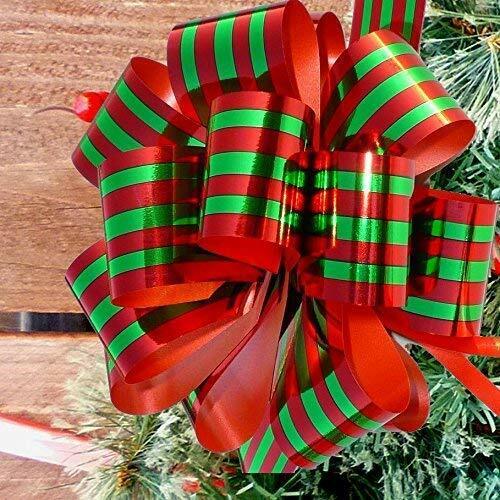 Christmas Gift Wrap Pull Bows - 5" Wide, Set of 6, Metallic Red Green Stripe GiftWrap Etc 51663M