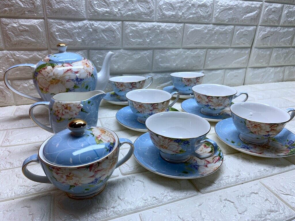 brand new high end fine bone china 15 piece Tea Set Floral Без бренда - фотография #2