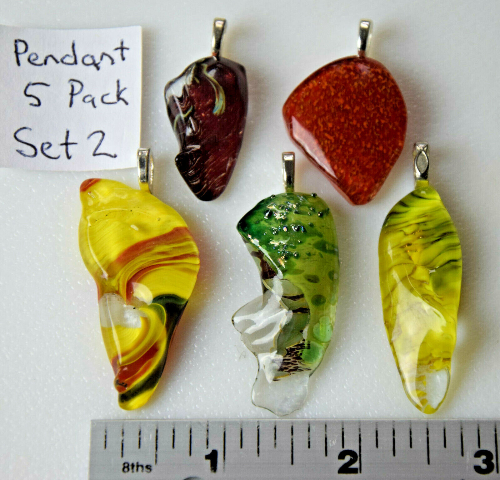 s2 Made In USA Fused Glass Pendants 5 Pack + 5 pcs 18" Soft Leather Necklace Artisan