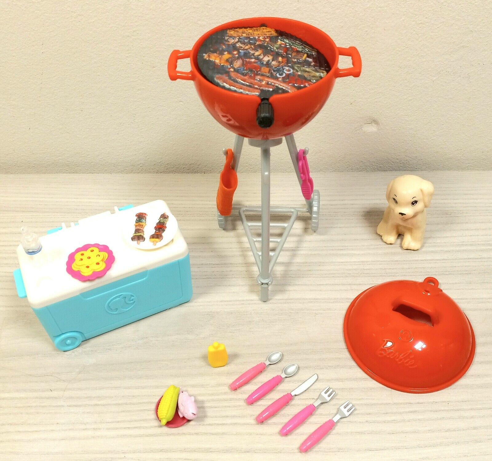 Miniature Barbecue Cookout BBQ Grill Cooler Food & Puppy Play Set Barbie Mattel Mattel