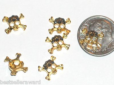 2 Pc Miniature dollhouse tiny Flatbacks crystal Halloween Skull golden 8x10mm Unbranded Does Not Apply - фотография #2