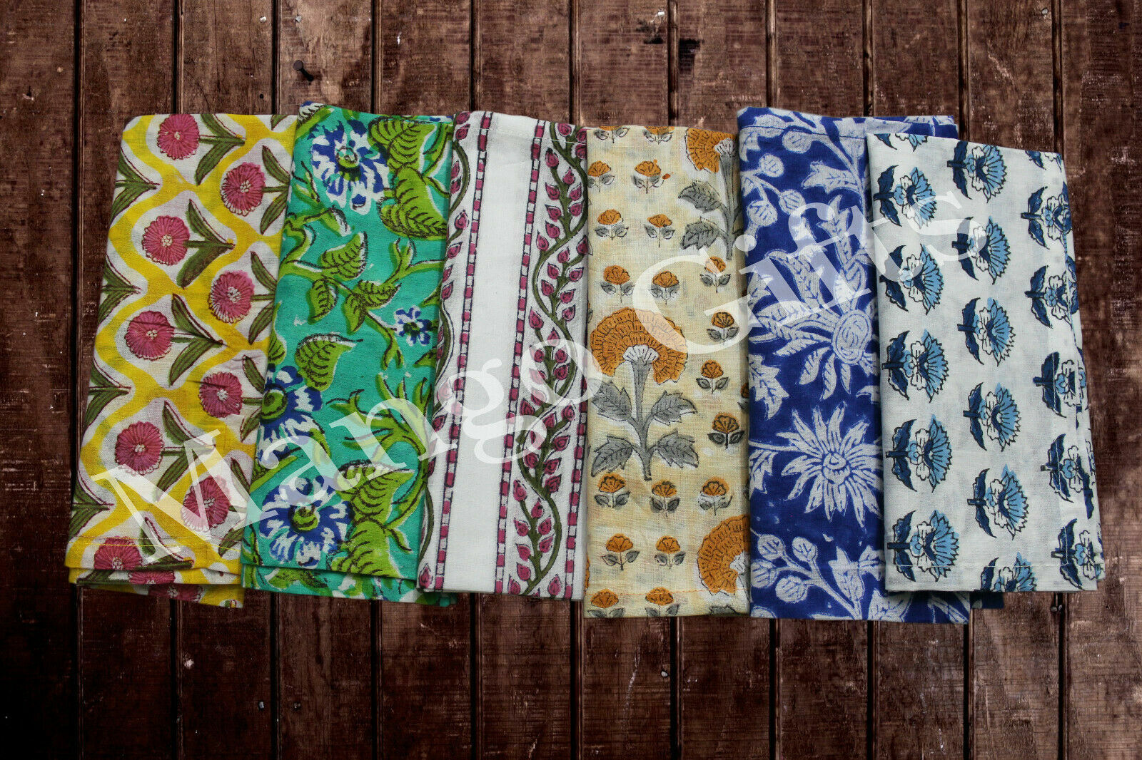 Indian Hand Block Print 100%Cotton Voile Fabric Napkins Set 24 Pc Floral Assort Block Does Not Apply - фотография #2