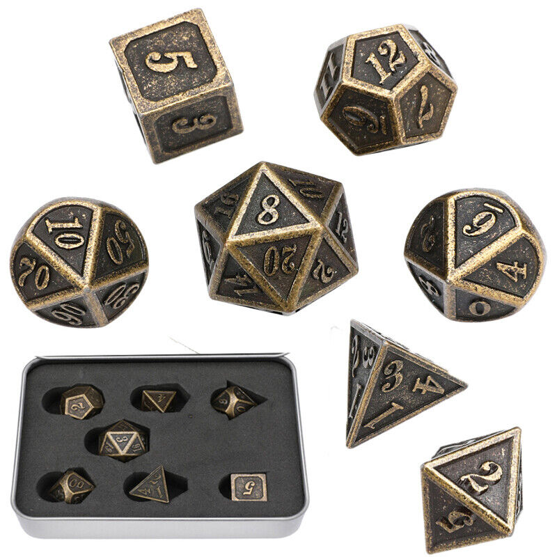 7Pcs/set Antique Metal Polyhedral Dice DND RPG MTG Role Playing Game With Box Unbranded Does not apply