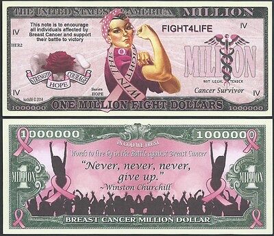 Lot of 100 BILLS - BREAST CANCER ONE MILLION FIGHT DOLLARS SUPPORT  NoveltyNotes