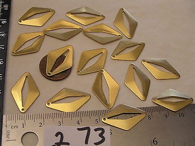 12 Vtg Brass Diamond Shape Navette Dangle Drops Charms 26x16mm Jewelry Findings Unbranded