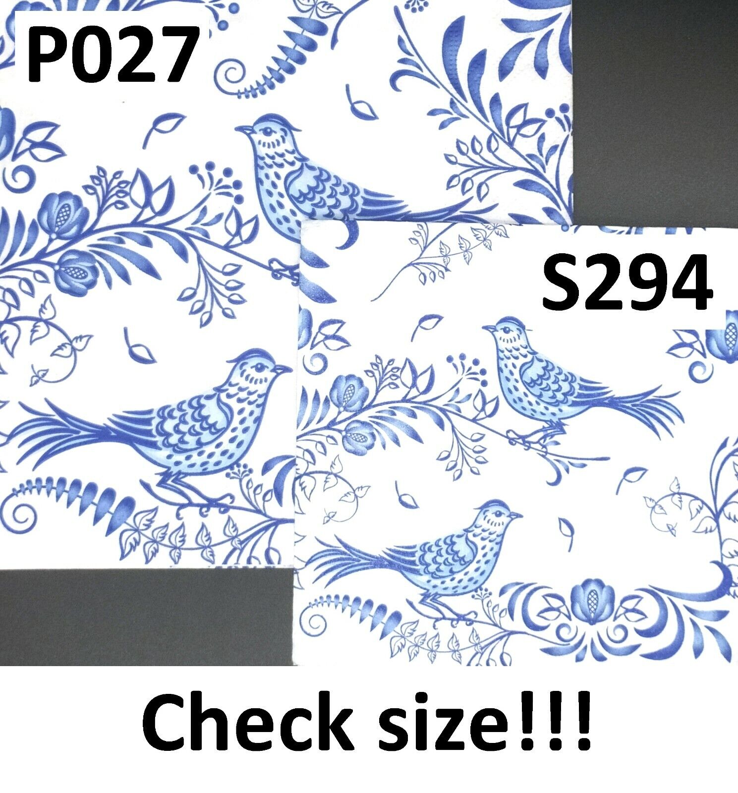 S294# 3 x Single SMALL Paper Napkins Decoupage Blue Flower Birds On White Paper Design 195078 - фотография #4