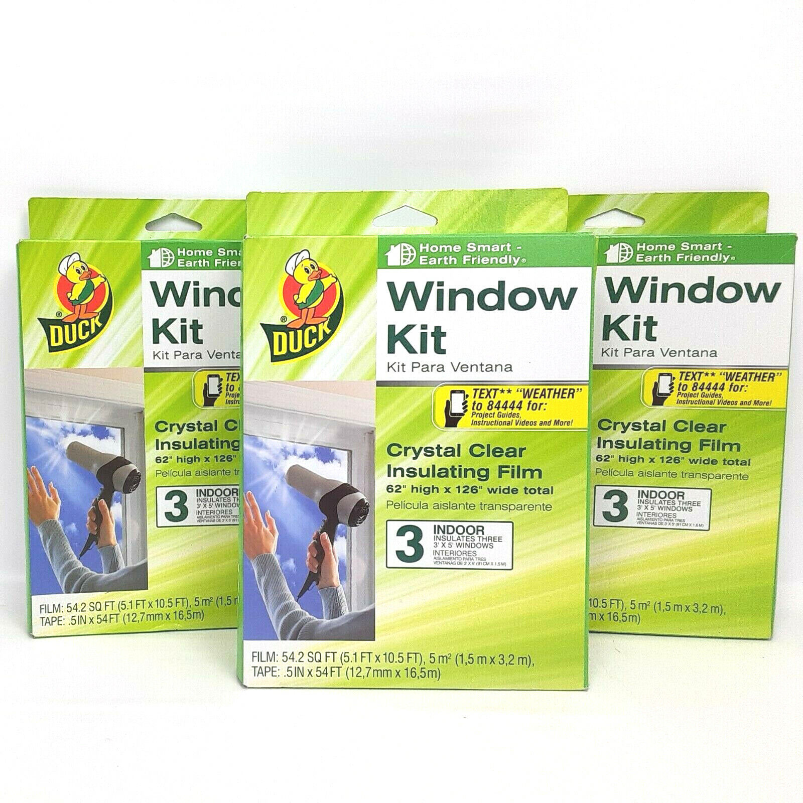 (3) Duck Brand Indoor 3 pk Window Shrink Film Insulator Kit, 62" x 126" #286557  Duck 285233