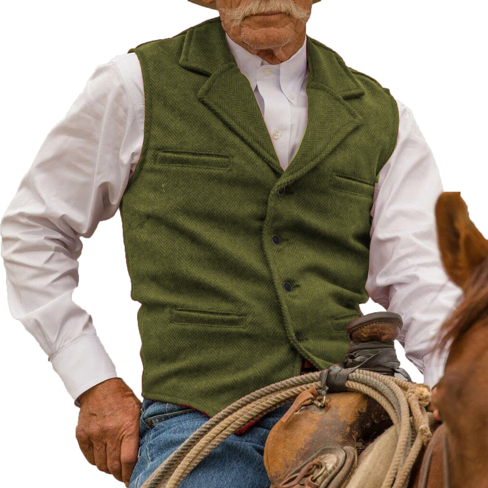 Aged Mens Vests Vintage Wesern Cowboy Mens Tweed Herringbone Vest M Large XL XXL Unbranded - фотография #10