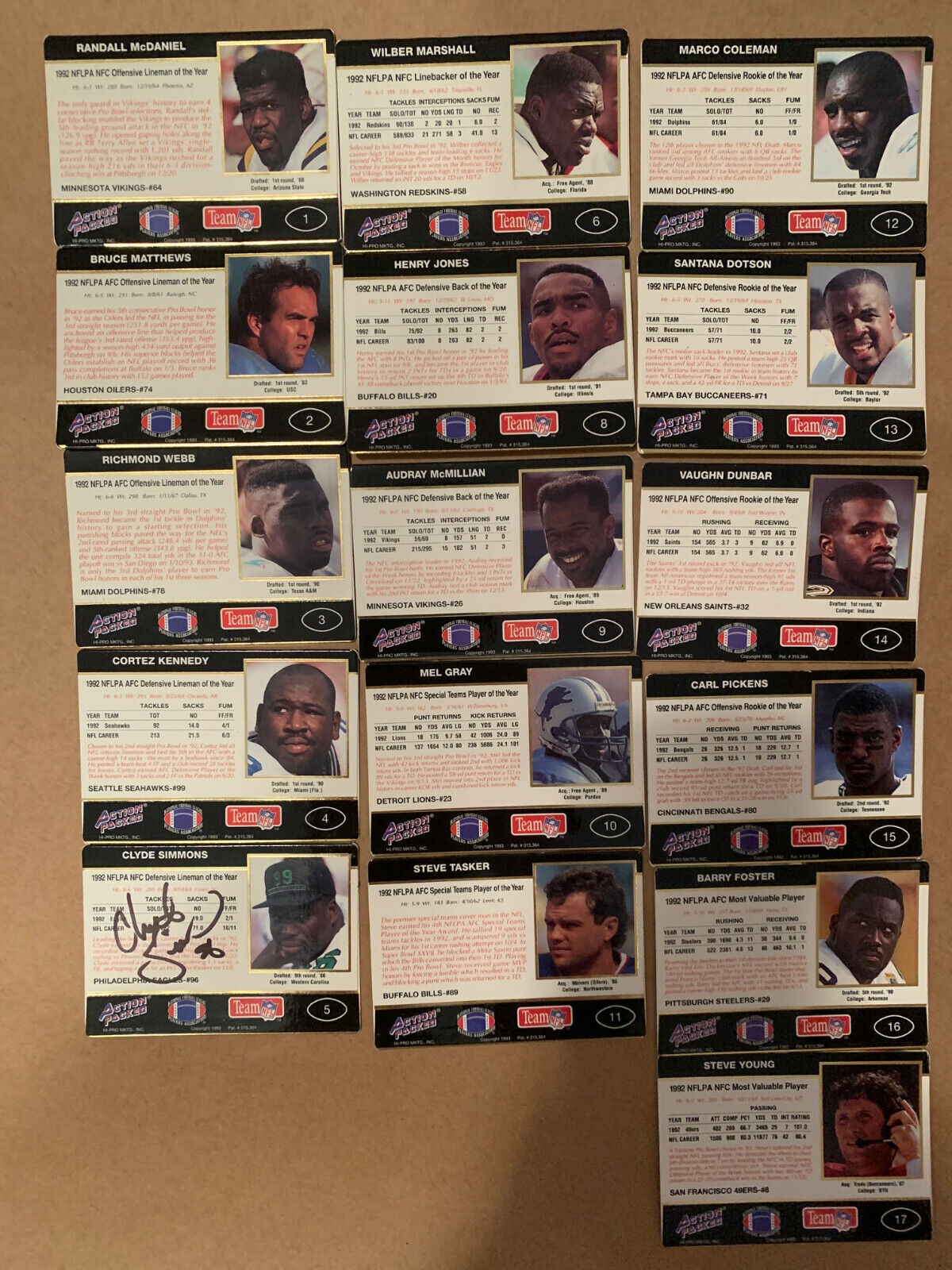 NFL Football Signed by 19(5 HOF) '93 NFLPA Awards Banquet+16 Action Packed Cards Без бренда - фотография #12