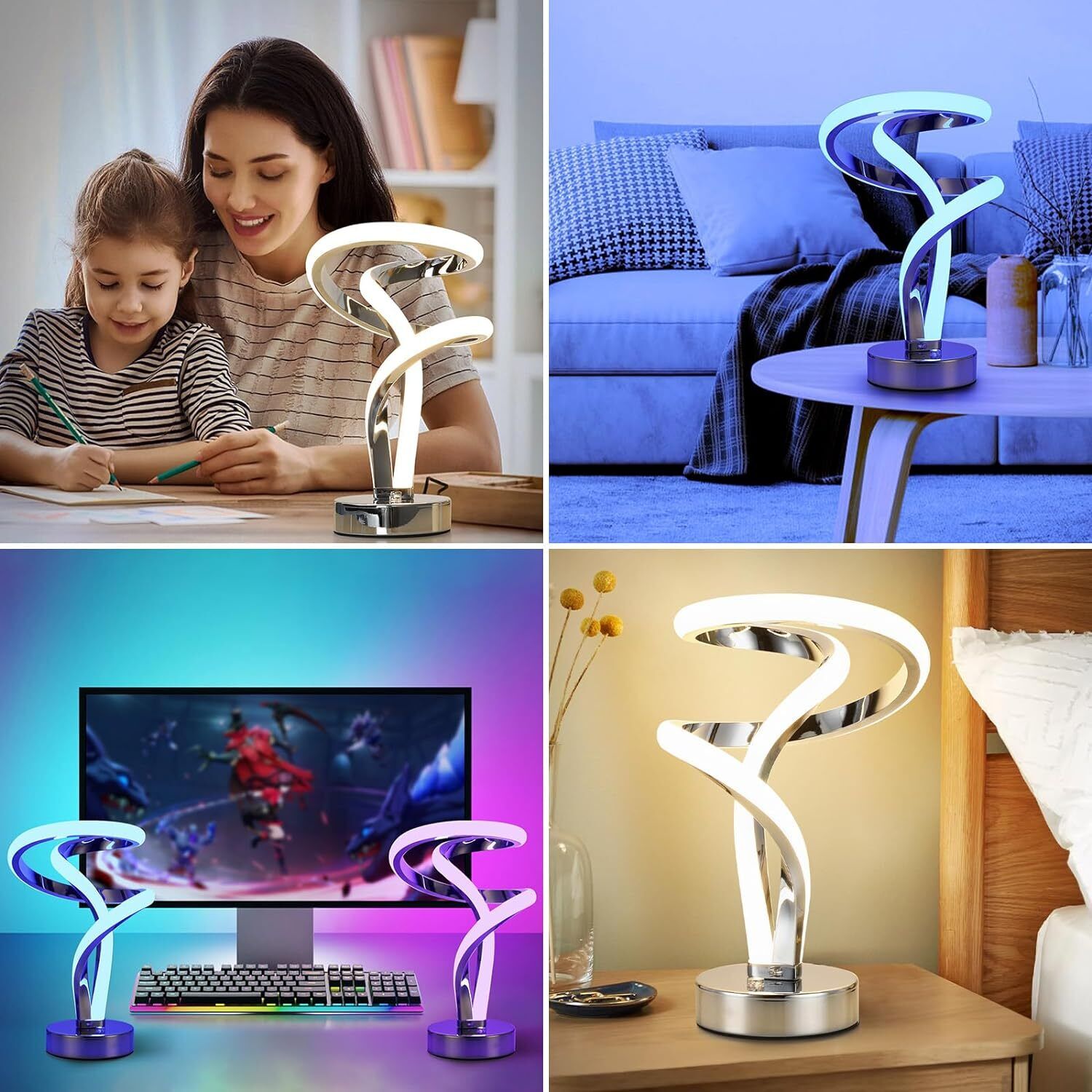 LIGHTESS Unique Spiral Table Lamps, 7 Colors 10 Lighting Modes Touch Silver  Lightess - фотография #6